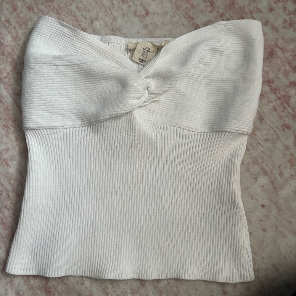 Strapless Twist-Knot Ribbed Camisole in White